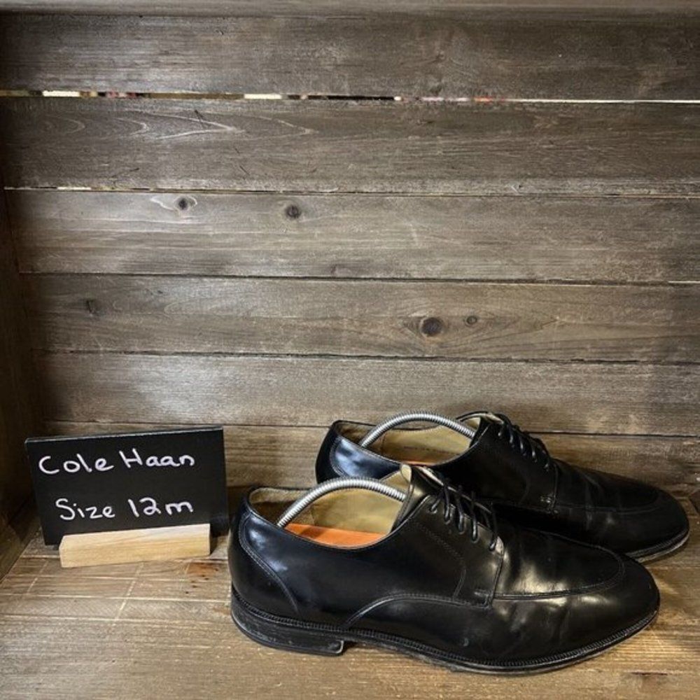 Mens Cole Haan Grand OS Black Leather Spilt Toe Oxford Dress Shoes Size 12 M GUC